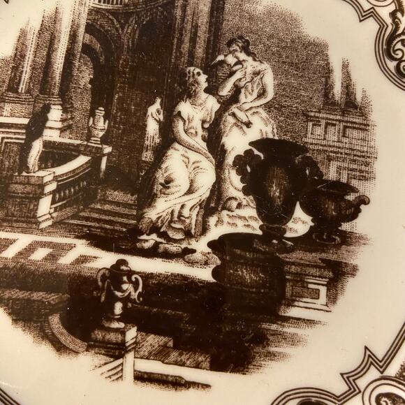 Two's Company Wall Plate Brown Transferware Lady's EUC - Picture 2 of 5